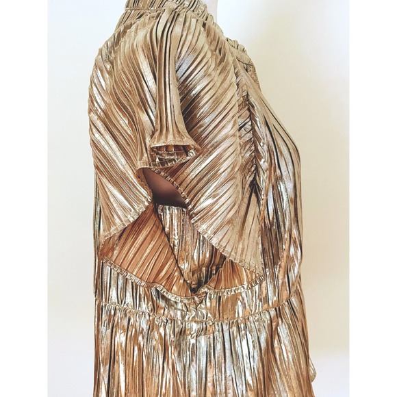 THML gold pleated holiday Christmas party women's shirt metallic shimmer top NEW - Picture 10 of 16